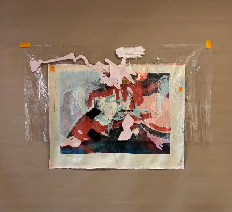 Iris 85x130 cm mixed media op canvas-folie